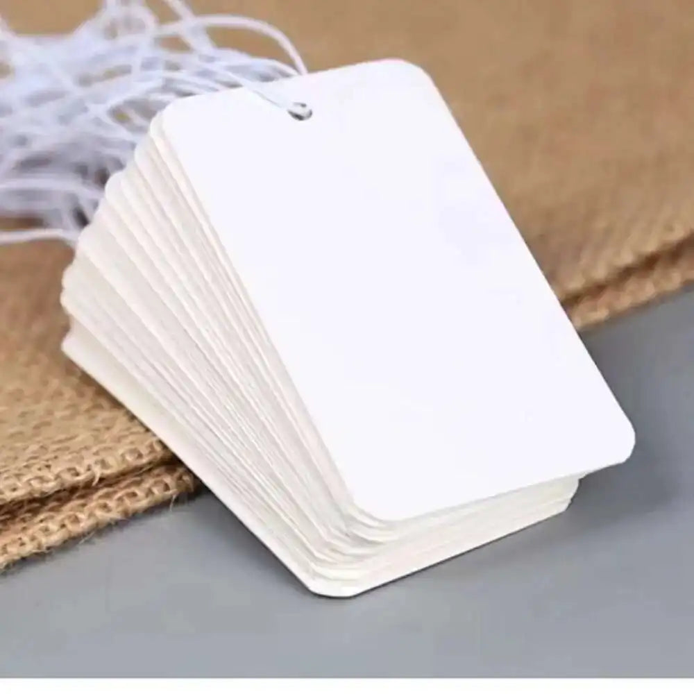 200pcs Hanging Ornaments Card With Elastic Rope Tag White Cardboard Blank Price Label 3cm X 4cm