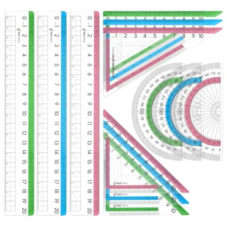 12Pcs transparent ruler set for school and office: shatterproof colorful acrylic, clear lightweight geometry measuring tool wit