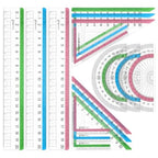 12Pcs transparent ruler set for school and office: shatterproof colorful acrylic, clear lightweight geometry measuring tool wit