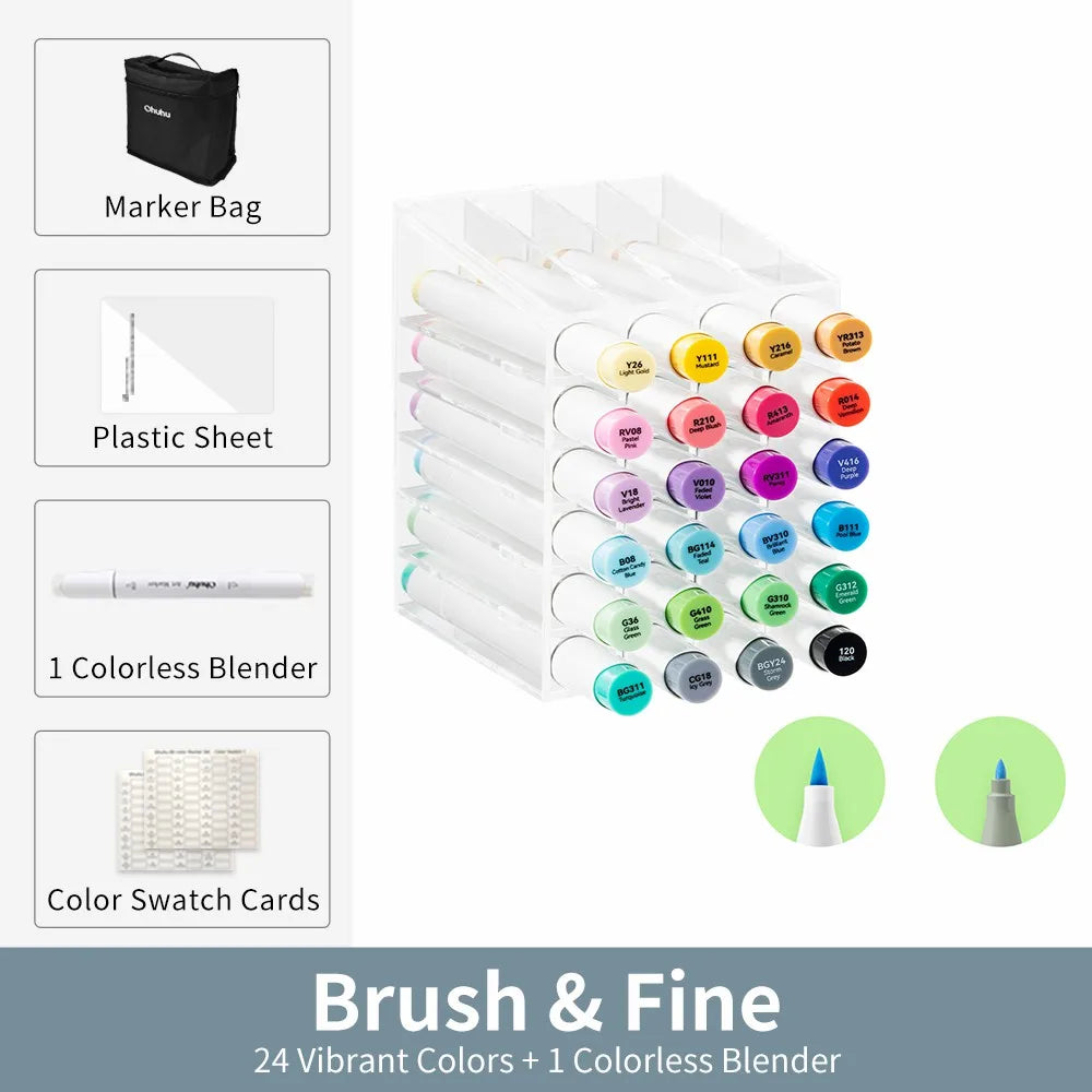 Ohuhu Honolulu B Marker Pen Set Color Markers Alcohol Art Markers Refillable Dual Tips Sketching Drawing Manga School Supplies