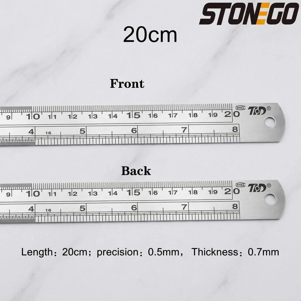 Stainless Steel Ruler Set 6 8 12 16 20 Inch Metal Rulers High Precision Double-Sided Engineering Drawing Office School Tools