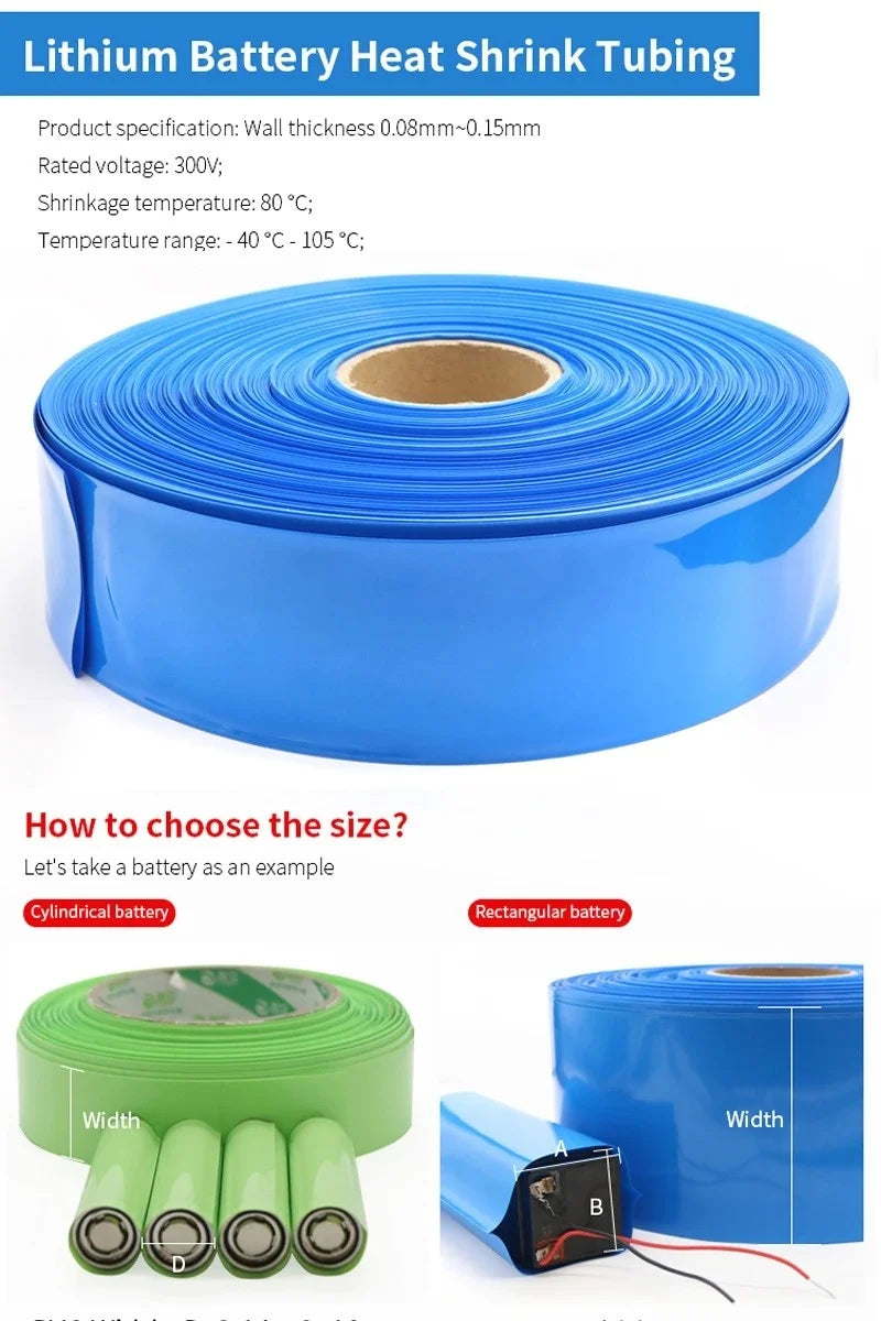 1m/pack PVC Heat Shrink Tube Blue Shrink Insulated Shrink Tubing For Production Of 18650 Battery Packs Cable Sleeve Multi Size