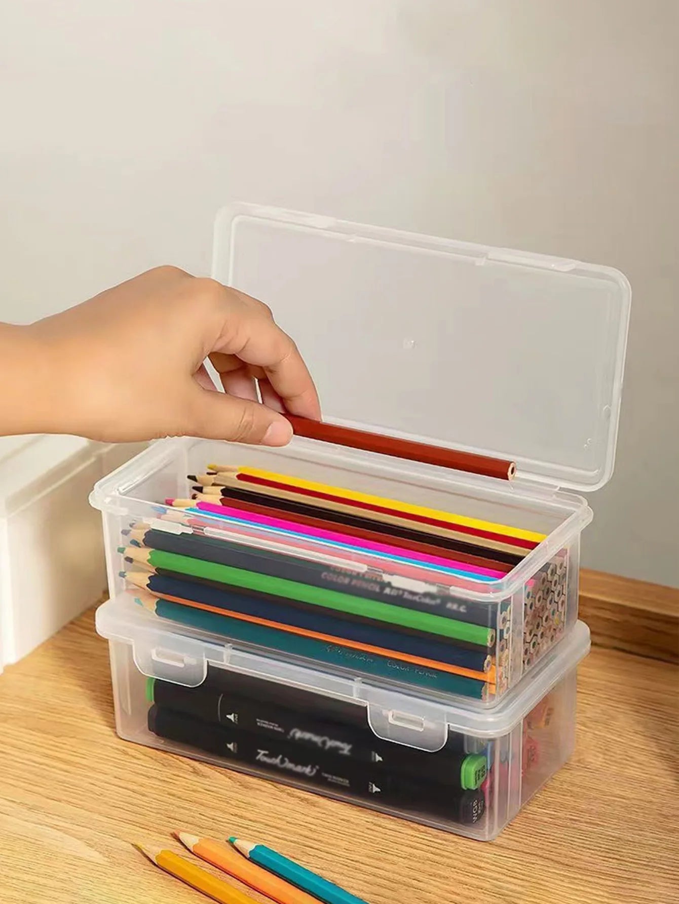 1pc Translucent PencCase Large Capacity Lightweight Convenient for School Supplies Storage Pen Box Organizer Box