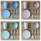 6 Pcs/Set Wheat Straw Baby Tableware Children Food Dishes Bowl Feeding Infant Learning Dinnerware Spoon Chopsticks Fork Cup New