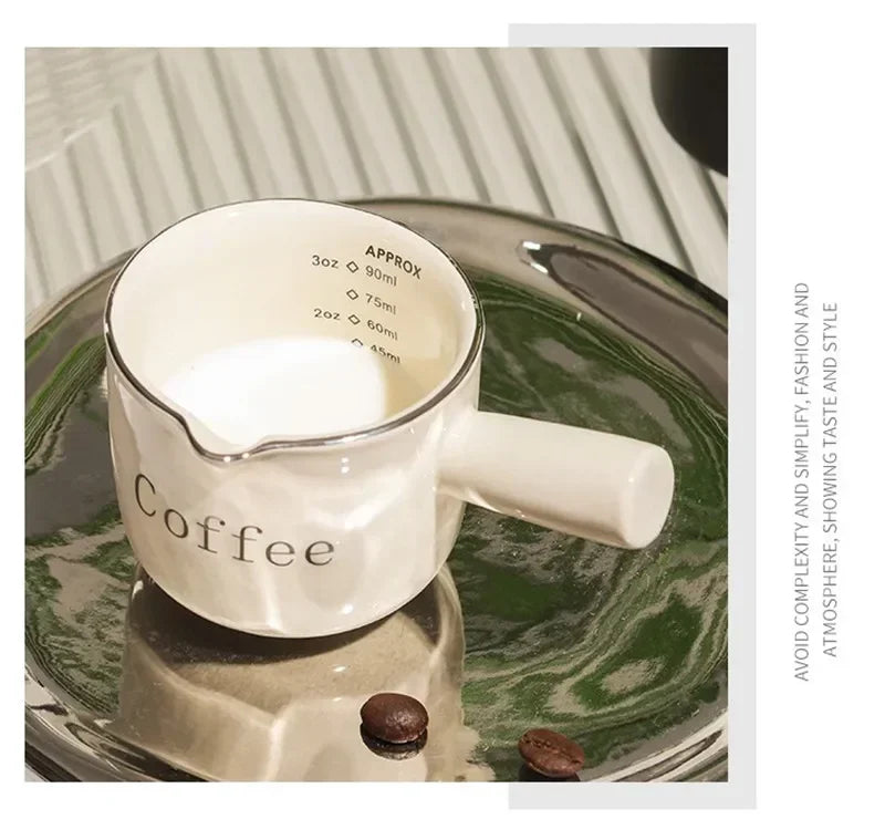 Espresso Coffee Ceramic Small Milk Cup Wth Scale Coffee Measuring Cup Extraction Cup With V-Shaped Mouth Pitcher
