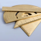 Retro Brass Straight Ruler Student School Office Stationery Metal Triangle Rulers Protractor Painting Drawing Measuring Tools