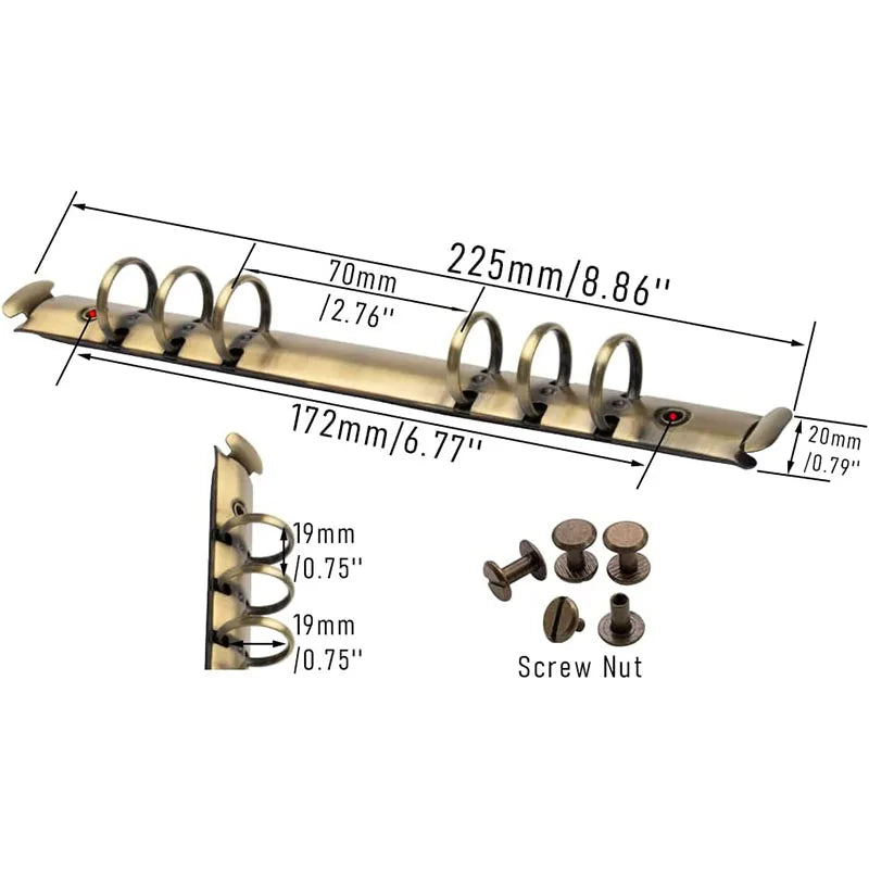 10 Pieces DIY journal notebook mechanical, 6 ring mechanism, A4 B5 A5 A6 A7 binder clip gold silver bronze black