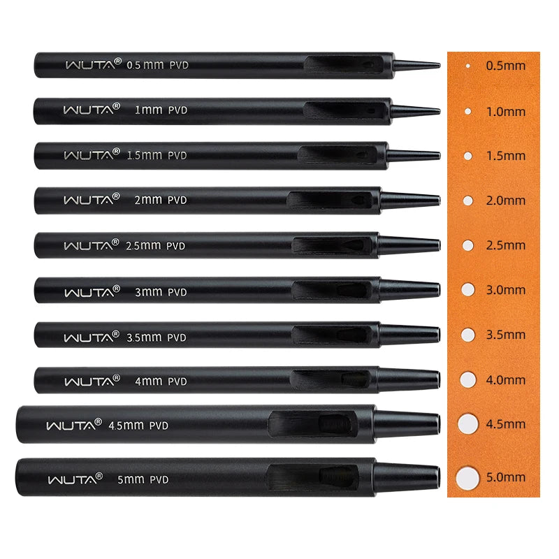 WUTA 1-10pcs Plating Titanium Leather Hole Punching Tools Set Round Hollow Puncher DIY Leather Craft for Watch Band,Belt,Fabric