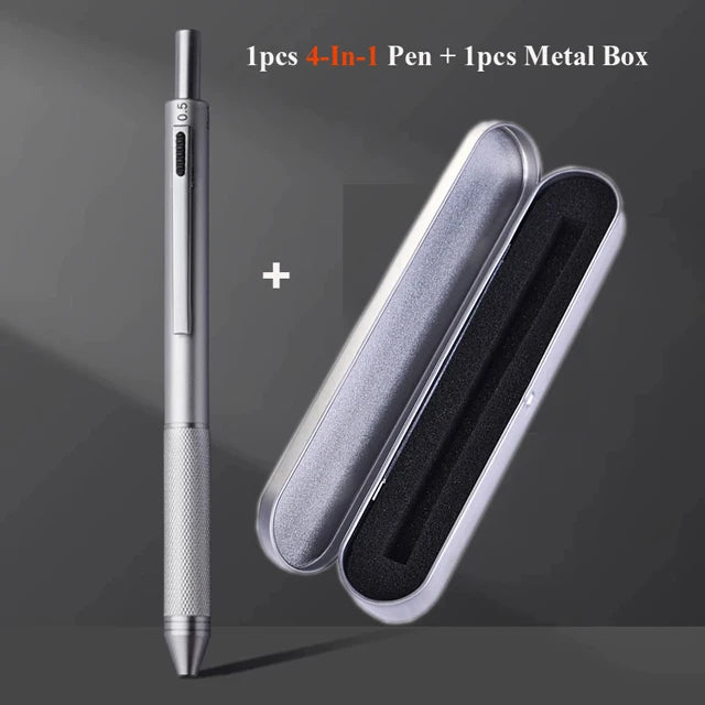Multifunctional 4-color-in-one gravity-sensing pen metal ballpoint pen/Mechanical Pencil,Black/Red/Blue Ink Oil Signing canetas