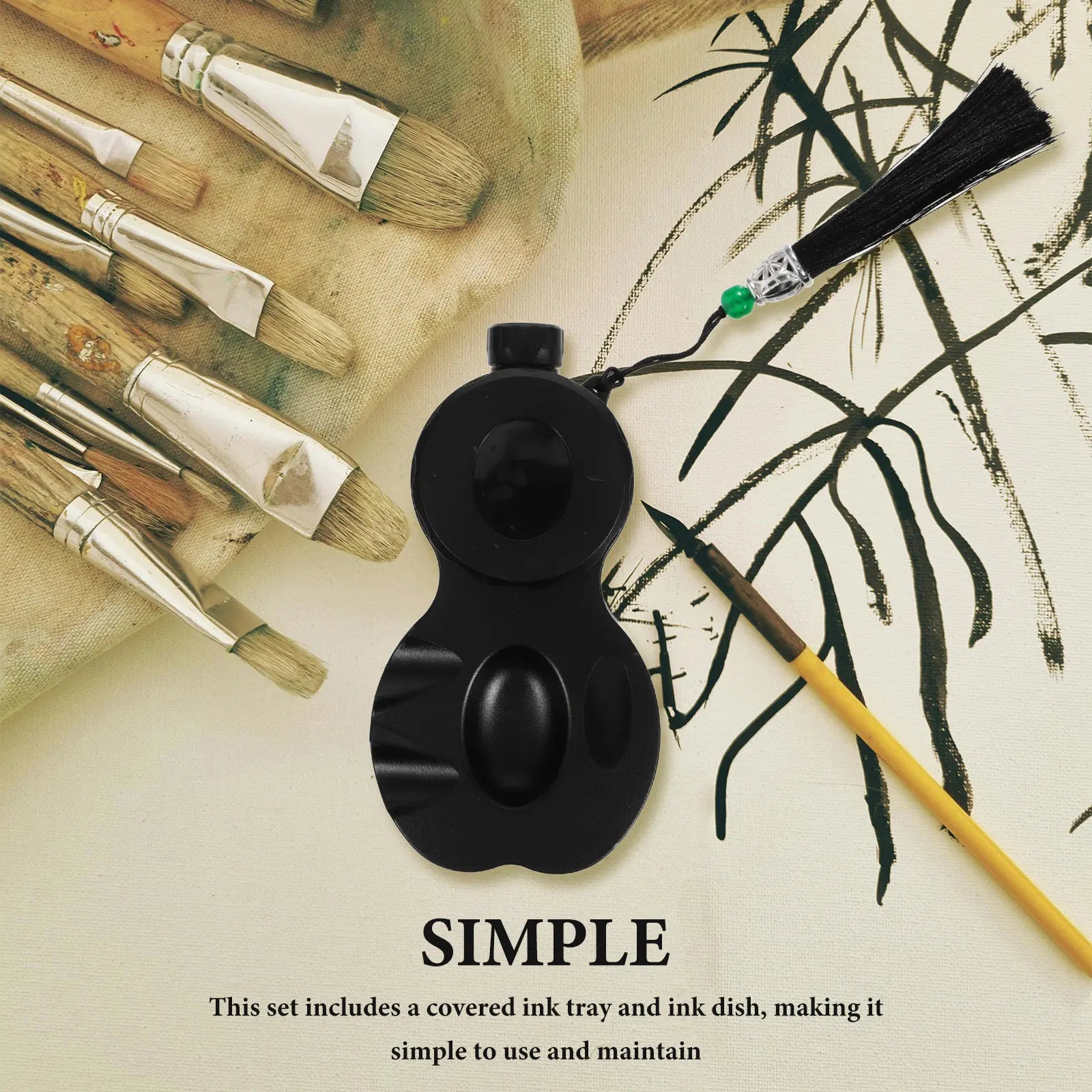 Portable Covered Inkstone Sealed Ink Tray Ink Dish Brush Rest Holder Beginner Student Calligraphy Practice Chinese Inkstone