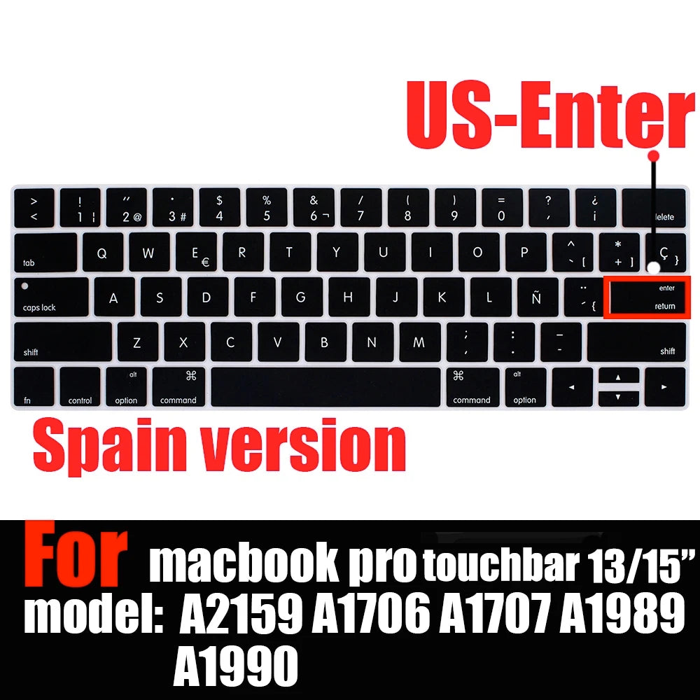 Keyboard Cover For MacBook Pro with Touch Bar 13&15 2016-2019 Model: A2159, A1989, A1990, A1706, A1707), Silicone Skin Protector