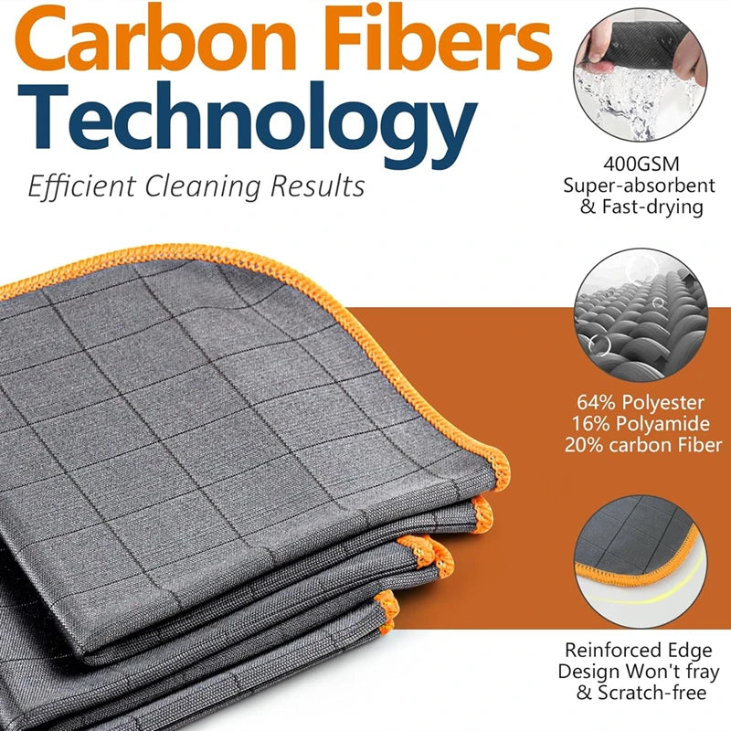 3PCS Carbon Microfiber Cleaning Cloth Lint Free Reusable Kitchen Dish Cloth Glass Window Polishing Streak Free Miracle Clean Rag