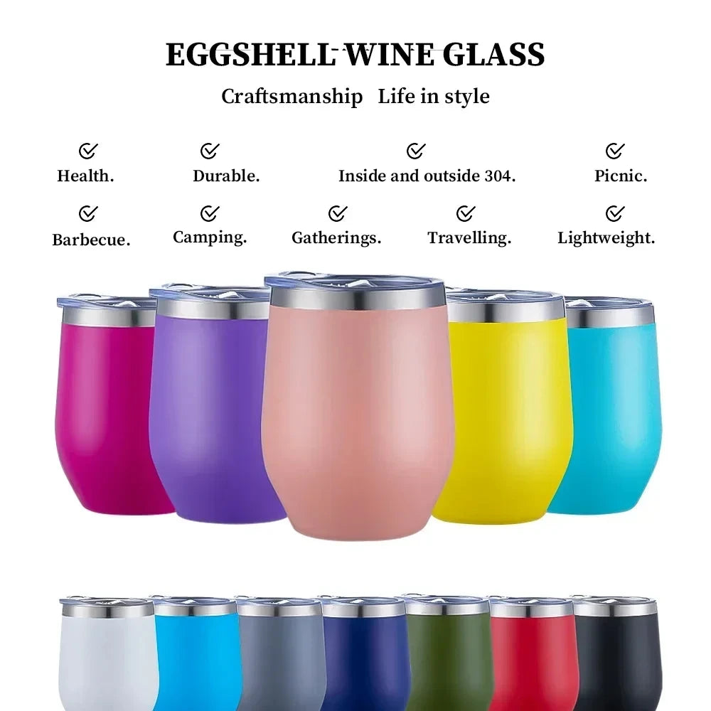 360ml Stainless Steel Eggshell Wine Tumbler Double Wall Vacuum Insulated Cup for Coffee Tea Office Home Travel