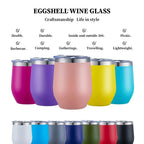 360ml Stainless Steel Eggshell Wine Tumbler Double Wall Vacuum Insulated Cup for Coffee Tea Office Home Travel