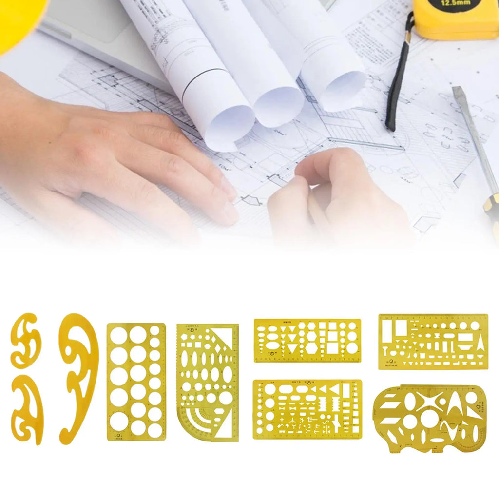 House , Interior Design and Furniture Templates Set, Drafting Ruler Shapes for Architecture Students