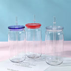 16oz Colorful Lid Transpare Plastic Cup with Lids And Straws Replacement Lids for Can Shaped  Iced Coffee Cups Cute Tumbler Cup