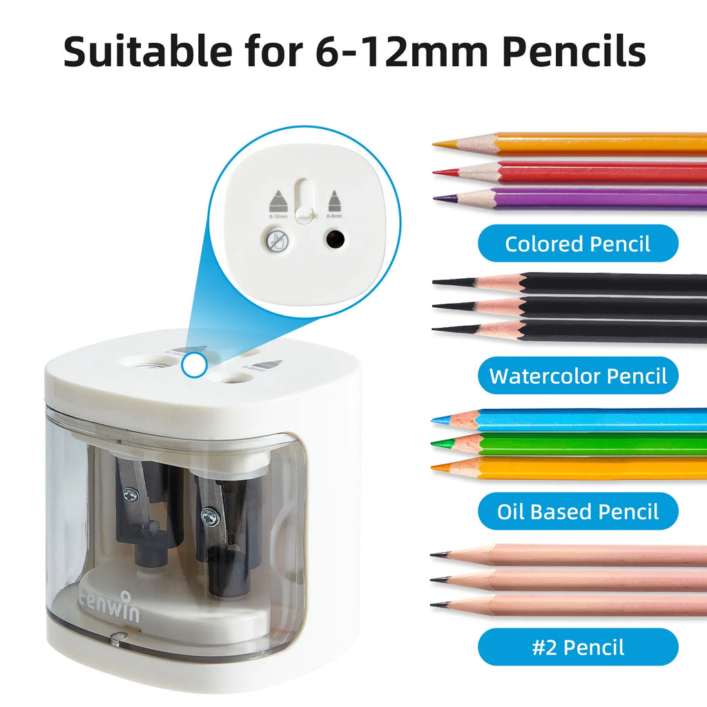 Tenwin Automatic Electric Pencil Sharpener  mini Usb Dual power Sharpener supply School Students Stationery for 6-12mm pencil