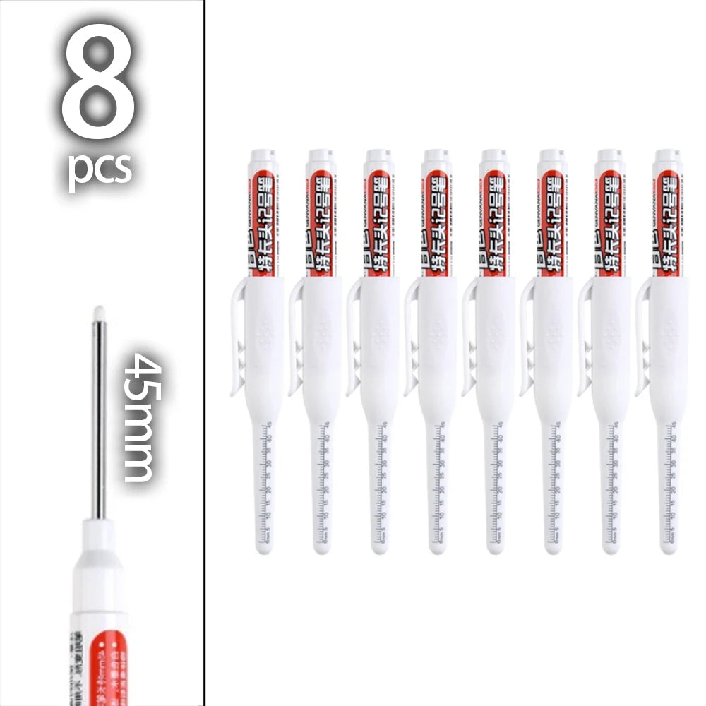 4-60Pcs 45mm Long Nib Head Carpenter Pen Deep Hole Marker Pens Black/Blue/Red/White for Measuring Woodworking Hand Tools