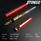 STONEGO 0.38mm Extra Fine Nib Fountain Pen, Black Metal Calligraphy Writing Gift Pen