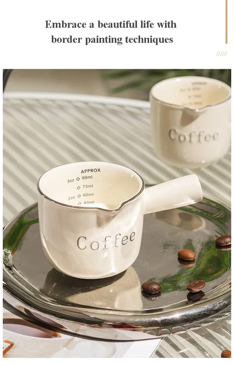 Espresso Coffee Ceramic Small Milk Cup Wth Scale Coffee Measuring Cup Extraction Cup With V-Shaped Mouth Pitcher
