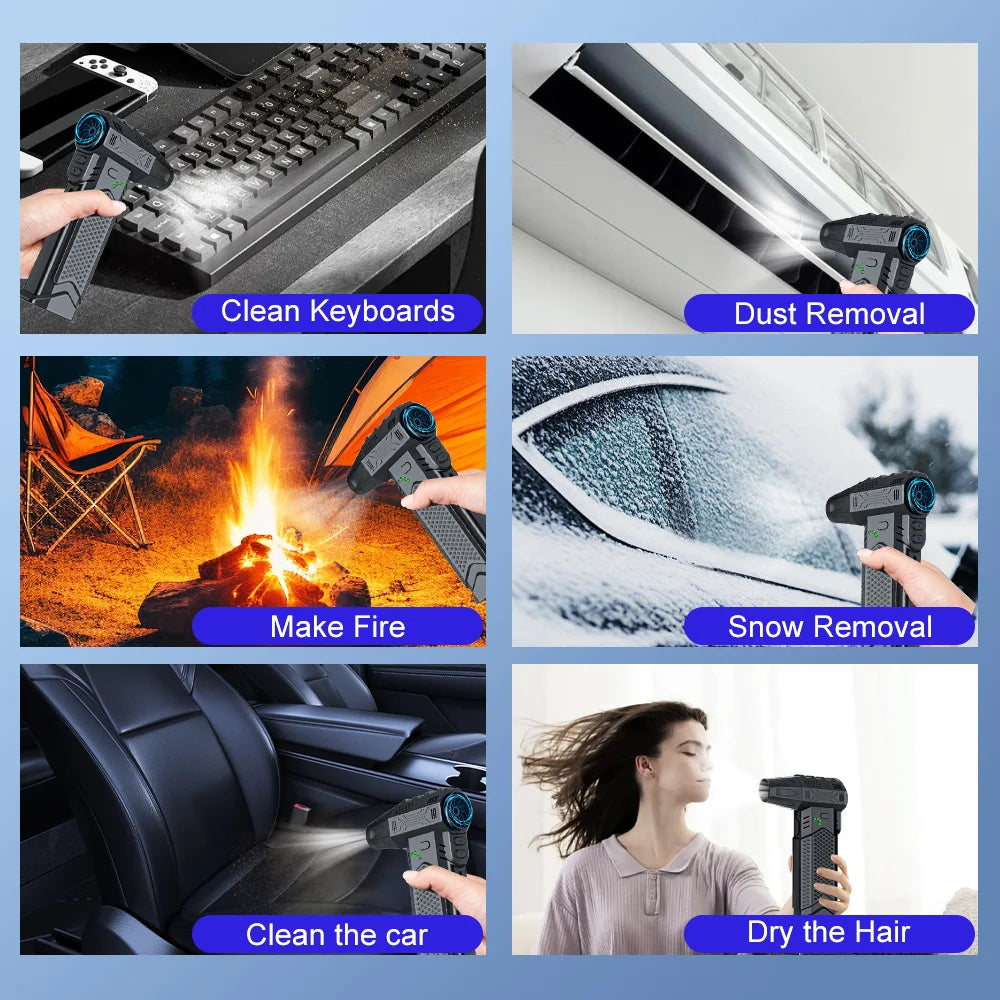 Computer Keyboard Vacuum Cleaner Powerful Turbo Fan Violent Jet Blower Cleaning Tools Air Duster Hair Dryer Electric for Car Camera Home Outdoors Camping Truck RV Universal