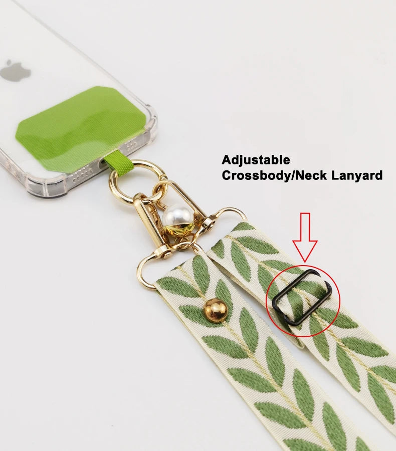 Adjustable Crossbody Long Mobile Phone Lanyard Wide Cloth Neckband Strap Rope Women's Pearl Hanging Ornaments Anti-Lost Lanyard