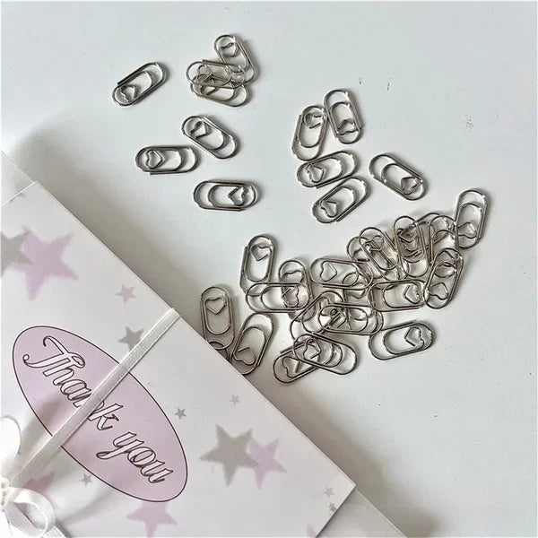 30pcs Silver Mini Heart Paper Clips Photo Cards Packing Materials Photo Clips Metal Paperclip Bookmark School Office Accessories