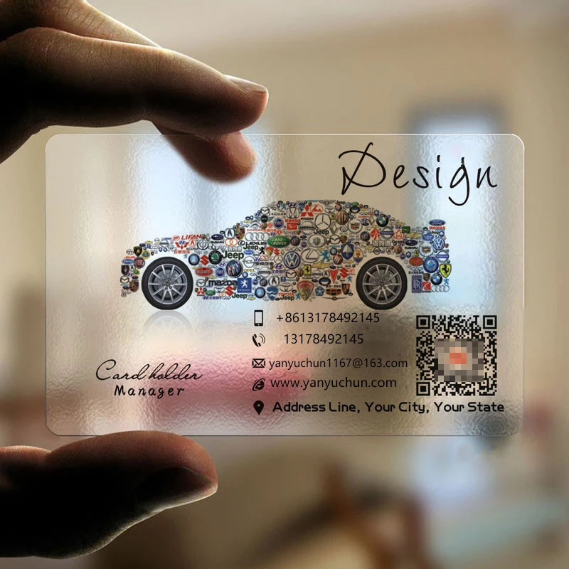 200PCS 500PCS Custom Transparent Pvc Card Plastic Identity Waterproof For Business Visit Round Corners One Side Add White Ink
