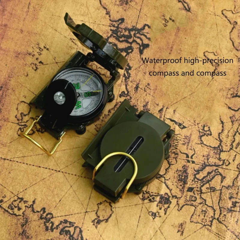 Outdoor Survival Compass Mountaineering Camping Plastic Military Green Flip-top Compass Guidebook Portable