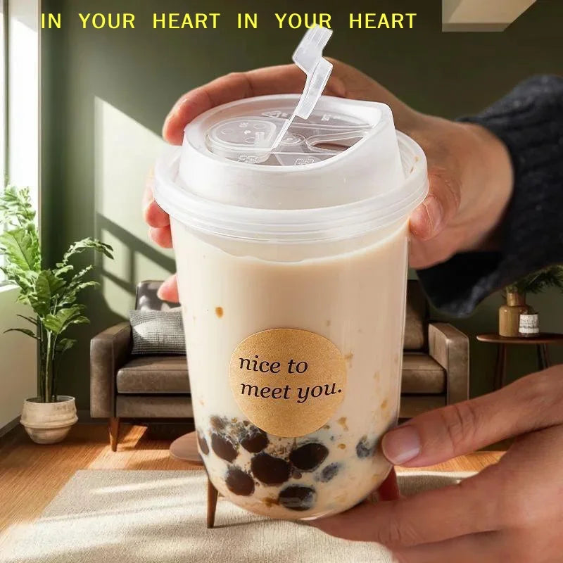Disposable Iced Coffee Cups with Lids - Leakproof Clear Plastic Tumblers for Cold Drinks, Bubble Tea, Smoothies & Takeaway