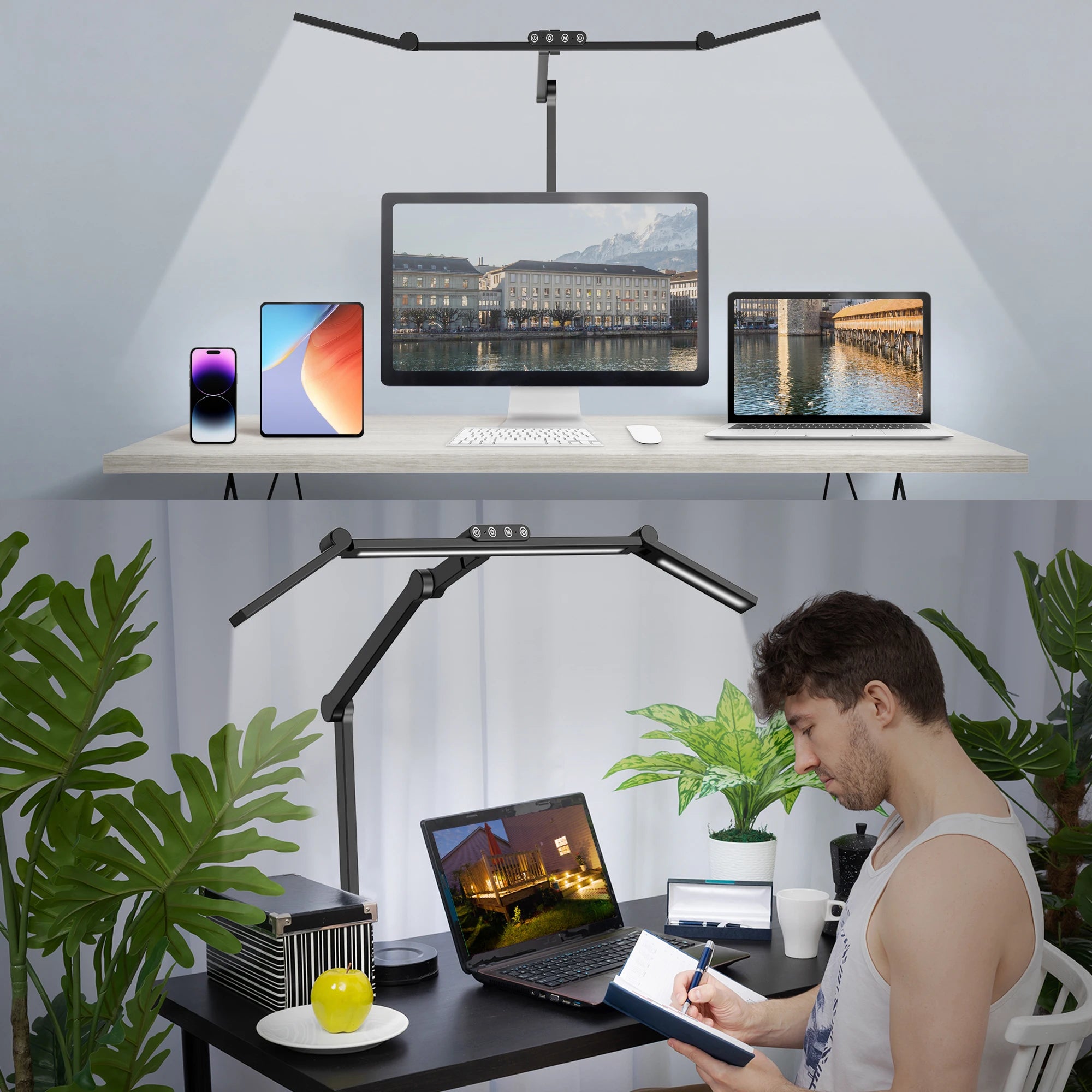 28.2" Large Transformable LED Desk Lamp with Clamp, Architect Ultra Bright 24W Light, Auto Dimming and Sensor Design for Office