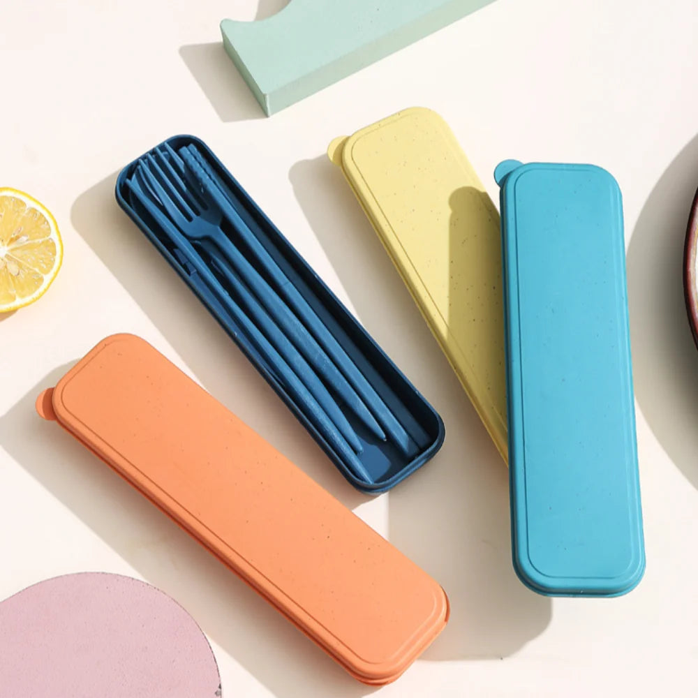 New Wheat straw Wheat Straw Dinnerware Set Eco-Friendly Portable Utensil Box Tableware Cutlery Set Travel