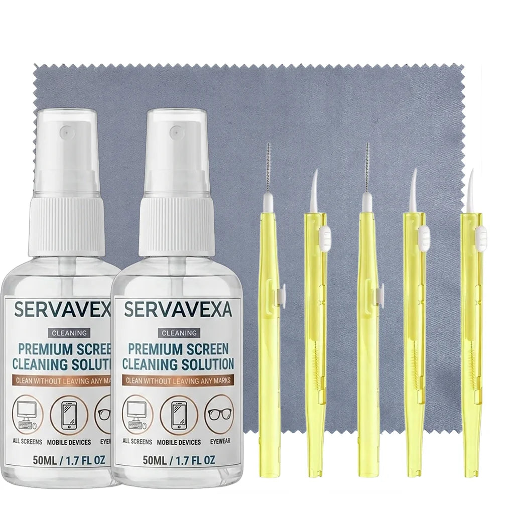 7-in-1 Screen Cleaner Spray Kit with 5 Brushes & Microfiber Cloth Dust Remover for Phone Laptop Keyboard Monitor Tablet Camera