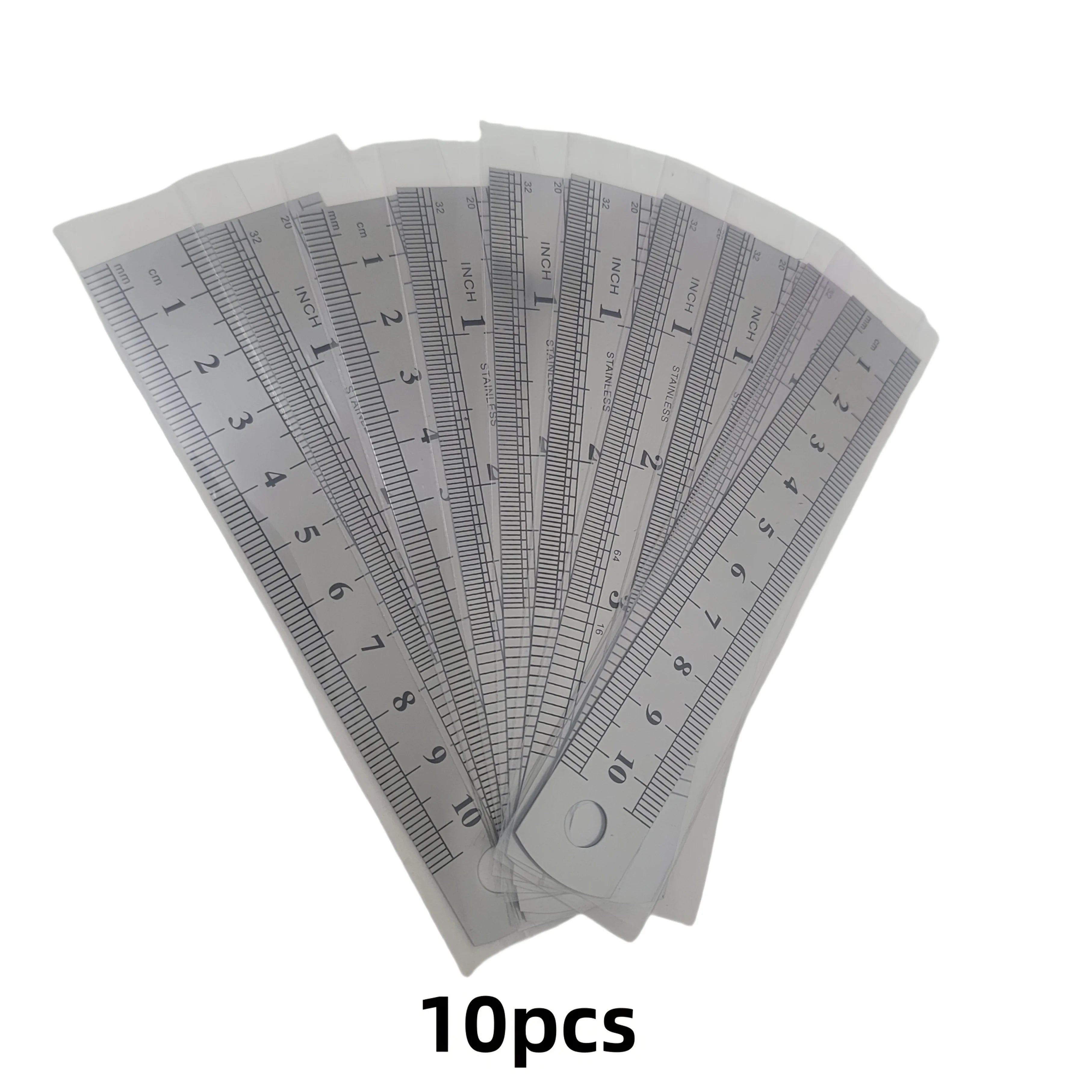 10pcs Precision Stainless Steel Rulers, 4-Inch Double-Sided Metal Rulers with Etched Markings for Teaching and Drawing