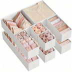 Foldable 6/12pcs Underwear Organizer Set • Hard Storage Boxes for Bra Socks • Drawer/Closet Clothes Organizers