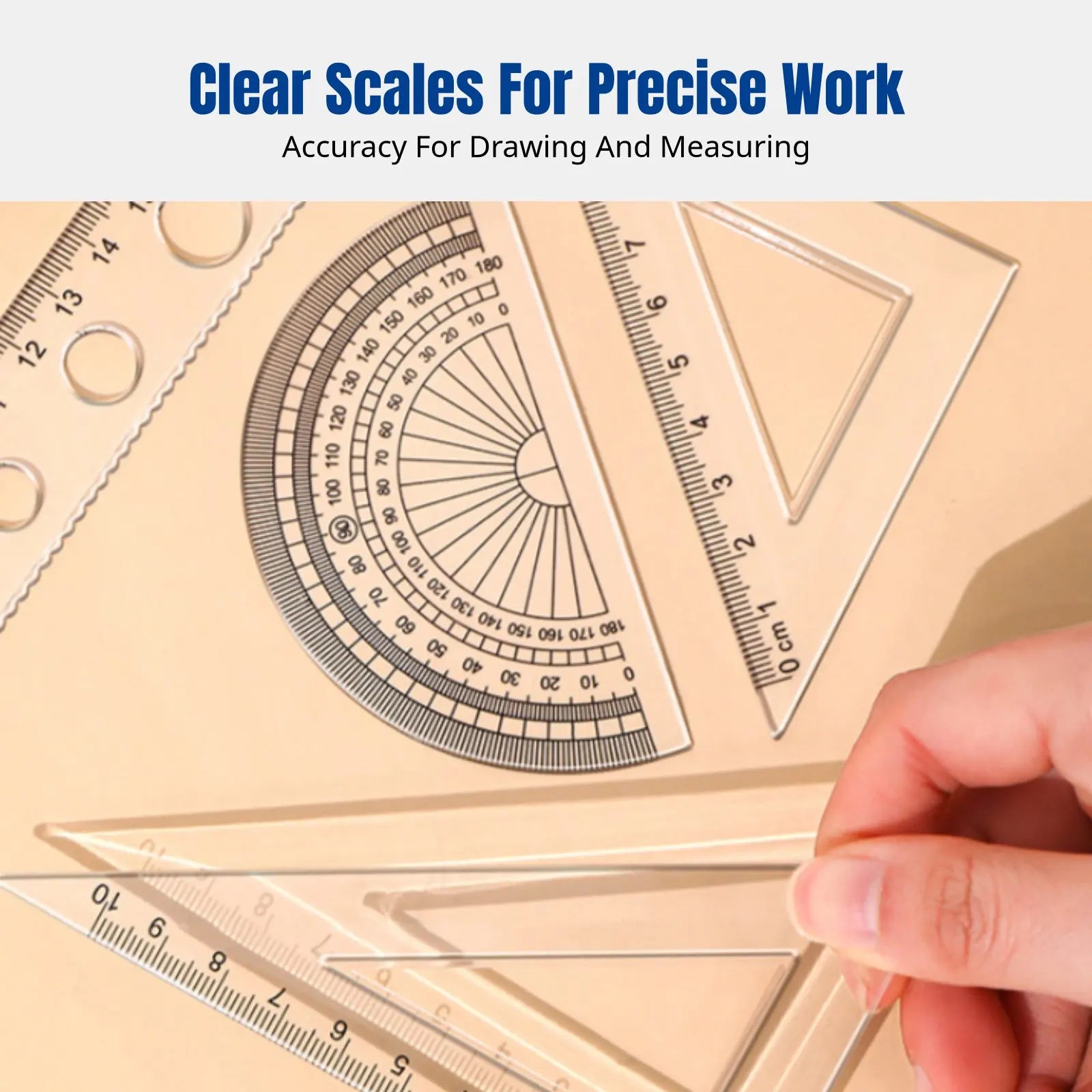 Cartoon Cat Ruler Set, Acrylic Geometry Tools, Student Stationery, Includes Triangle Ruler, Protractor, Straight Ruler, Cute