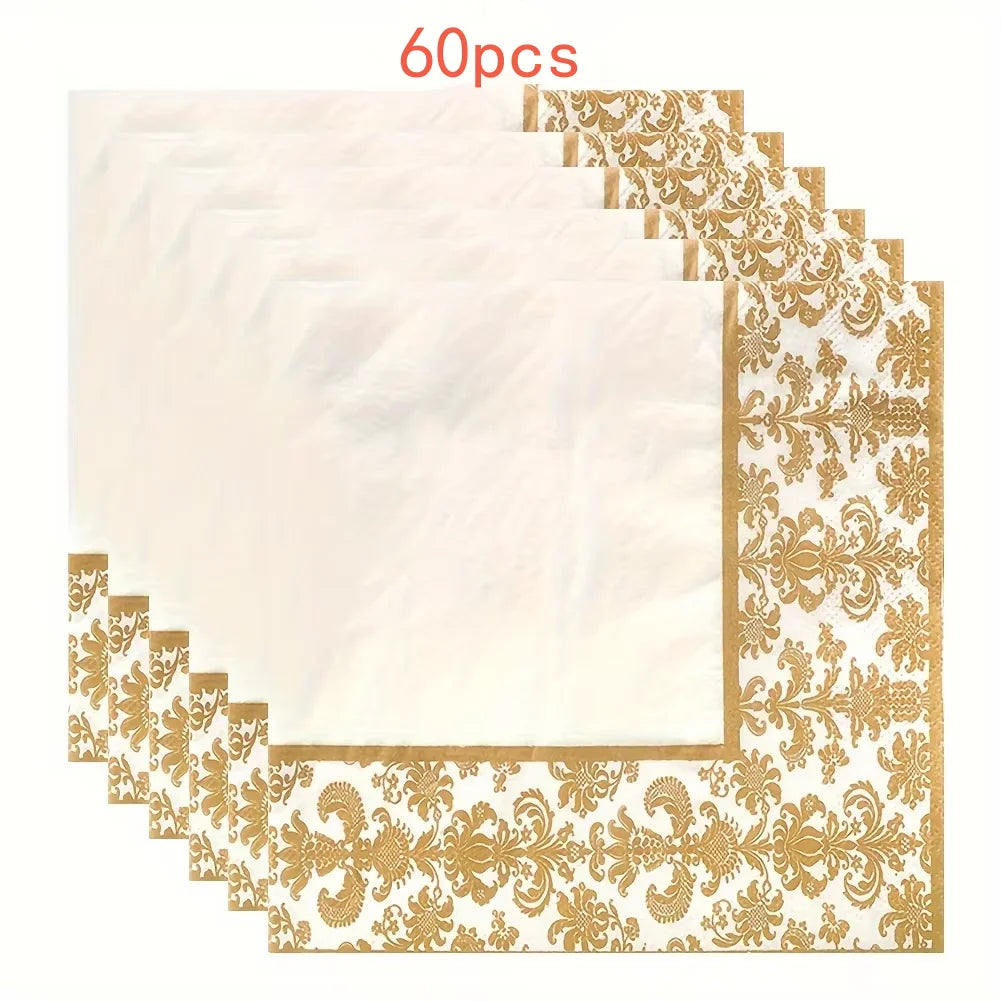 20/100Pcs,  Golden Printing Napkins, Cocktail Tissue, Wedding Tableware Decoration, Cleaning Supplies, Christmas Party Supplies