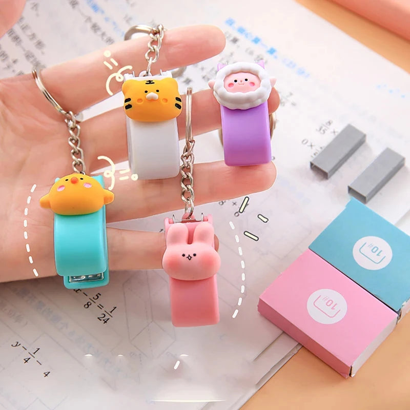 1-3sets Portable Cartoon Animal Mini Trumpet Stapler Paper Binder Stationery Staples Office Binding Tool School Kawaii Supplies