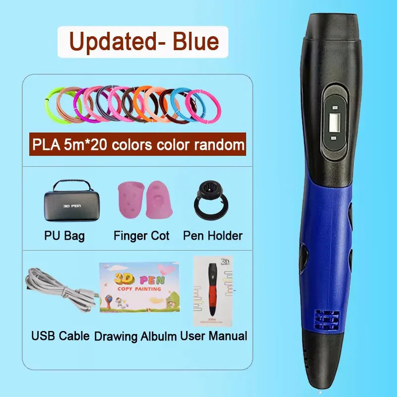 3D Pen With LCD Screen Compatible PLA Filament Toys 3D Drawing Printing Pen for Children DIY Christmas Birthday Gift