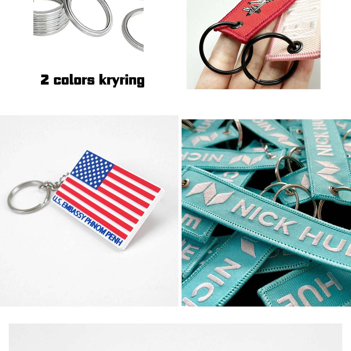 Custom Embroidery Keychains Double-sided Wholesale 50 PCS Printed Woven Logo to Customize Fabric Key Ring Tag for Bag Phone Car