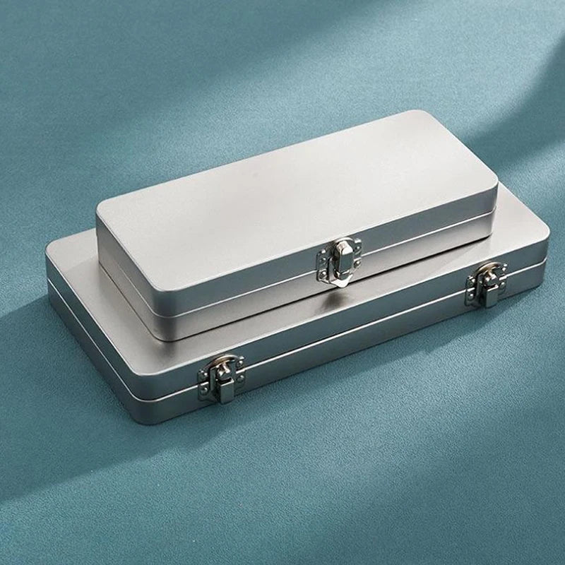 Durable Silvery Gray Metal Rectangular Box With Lid-Ideal For Bills,Cosmetics,Office Supplies Storage-Perfect For Home,Office