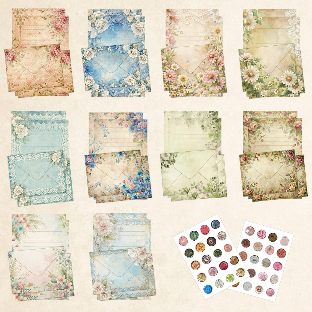 30 Sets Aesthetic Vintage Envelopes Letter Paper Kits DIY Postcard Invitation Cards Cover Letter Paper Stationery Supplies