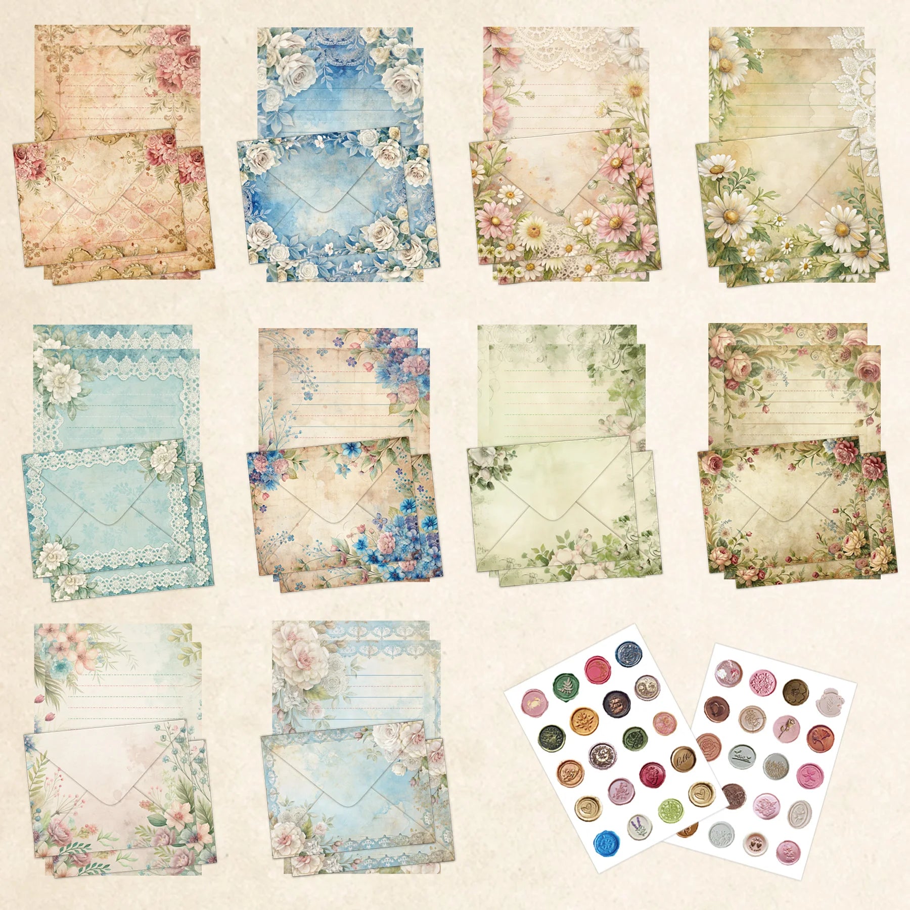 30 Sets Aesthetic Vintage Envelopes Letter Paper Kits DIY Postcard Invitation Cards Cover Letter Paper Stationery Supplies