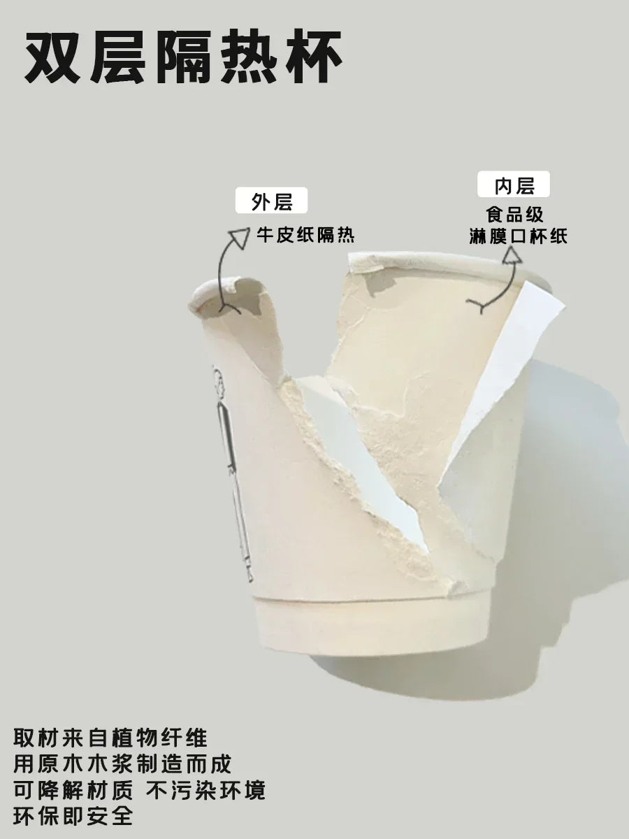 50 Sets of Coffee Packaging Cups Thickened and Heat-resistant Disposable Paper Cups Handdrawn Boys and Girls Juice Milk Mug
