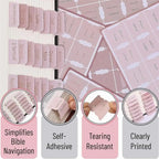 6 Sheets Pink Bible Tabs for Women Men Large Print Stickers Bible Index Tabs Laminated Bible Tabs Easy to Read and Apply