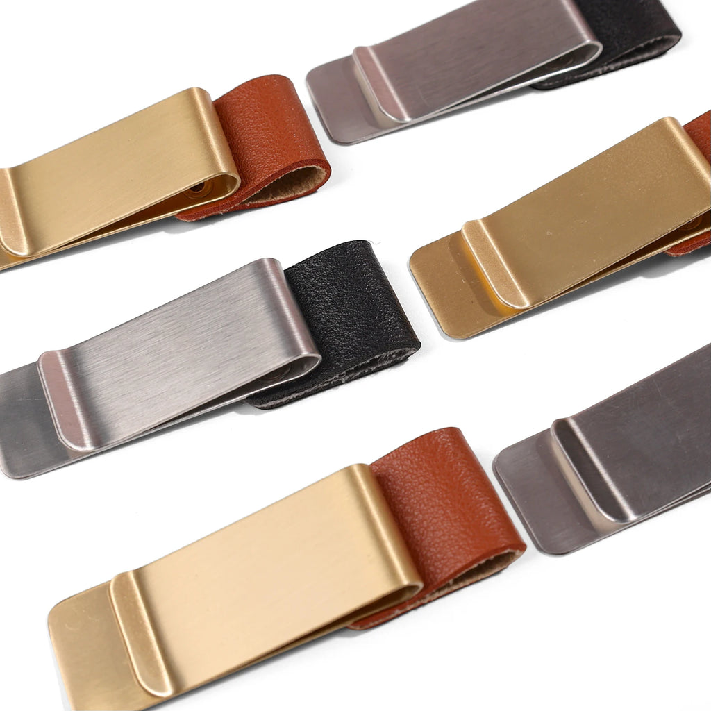 6-1PCS Stainless Steel Leather Pen Holder Pencil Clamps Notebook Bookmark Practical Organizer Clip Pen Holder Office Stationary