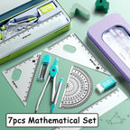 7 Pcs/set Mathematical Rulers Set Multi-function Professional Compass Ruler Drawing Tools School Supplies Students Stationery