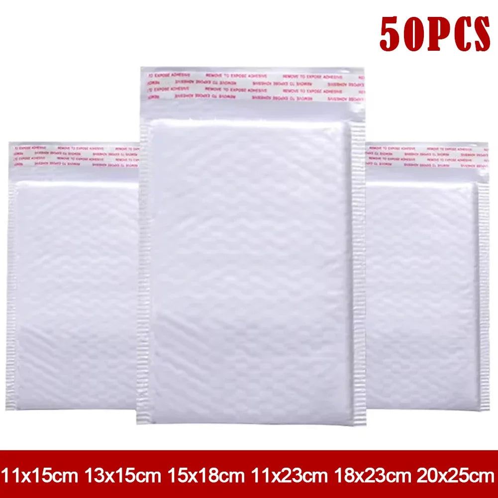 50Pcs Bubble Envelopes White Foam Shipping Bags Poly Bubble Mailers Pad Self Seal Packing Bags for Magazine 15cm 18cm 23cm 25cm