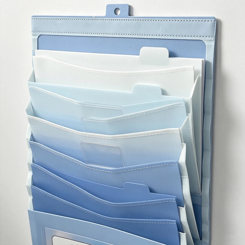 Back To School Wall Hanging File Folder Gradient Expandable Document Organizer Multi Pocket Foldable File Storage Supplies