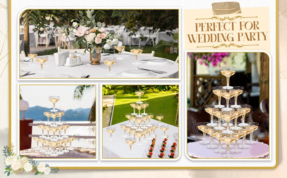 20-60PCS Acrylic Champagne Coupe Glasses Engagement Party Wedding Champagne Tower Prosecco Tower Martini Glasses 5oz